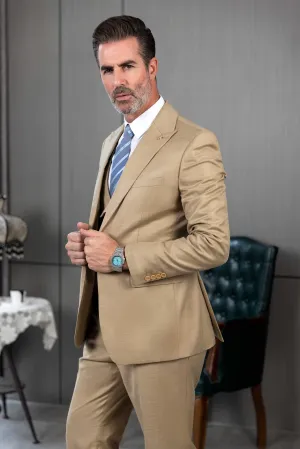 Men's Linen 3 Pieces Regular Fit Peak Lapel Mens Western Tuxedos (Blazer Vest  Pant)