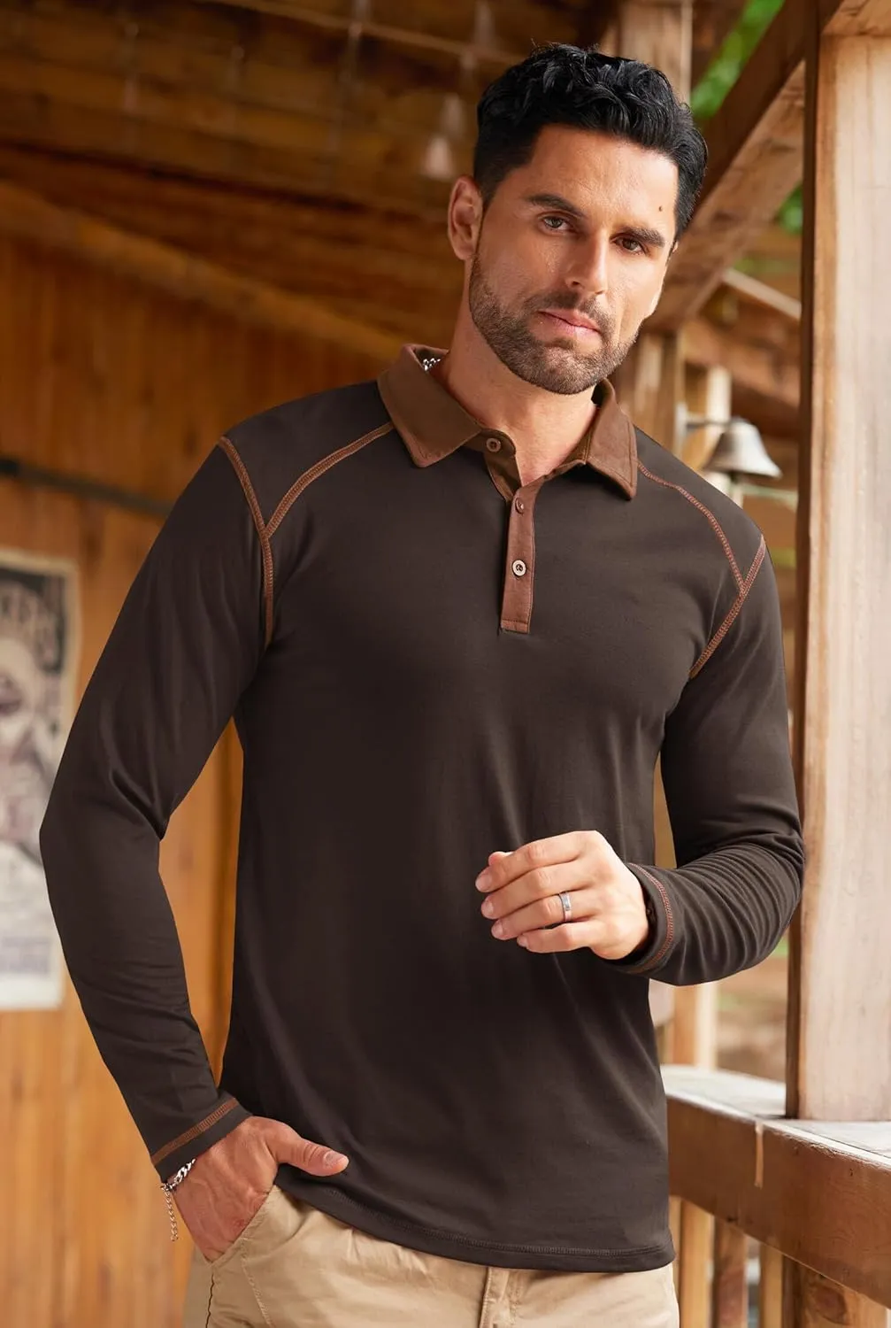 Mens Polo Shirts Long Sleeve Casual Workout Golf Classic Poloshirt (S-XXL)