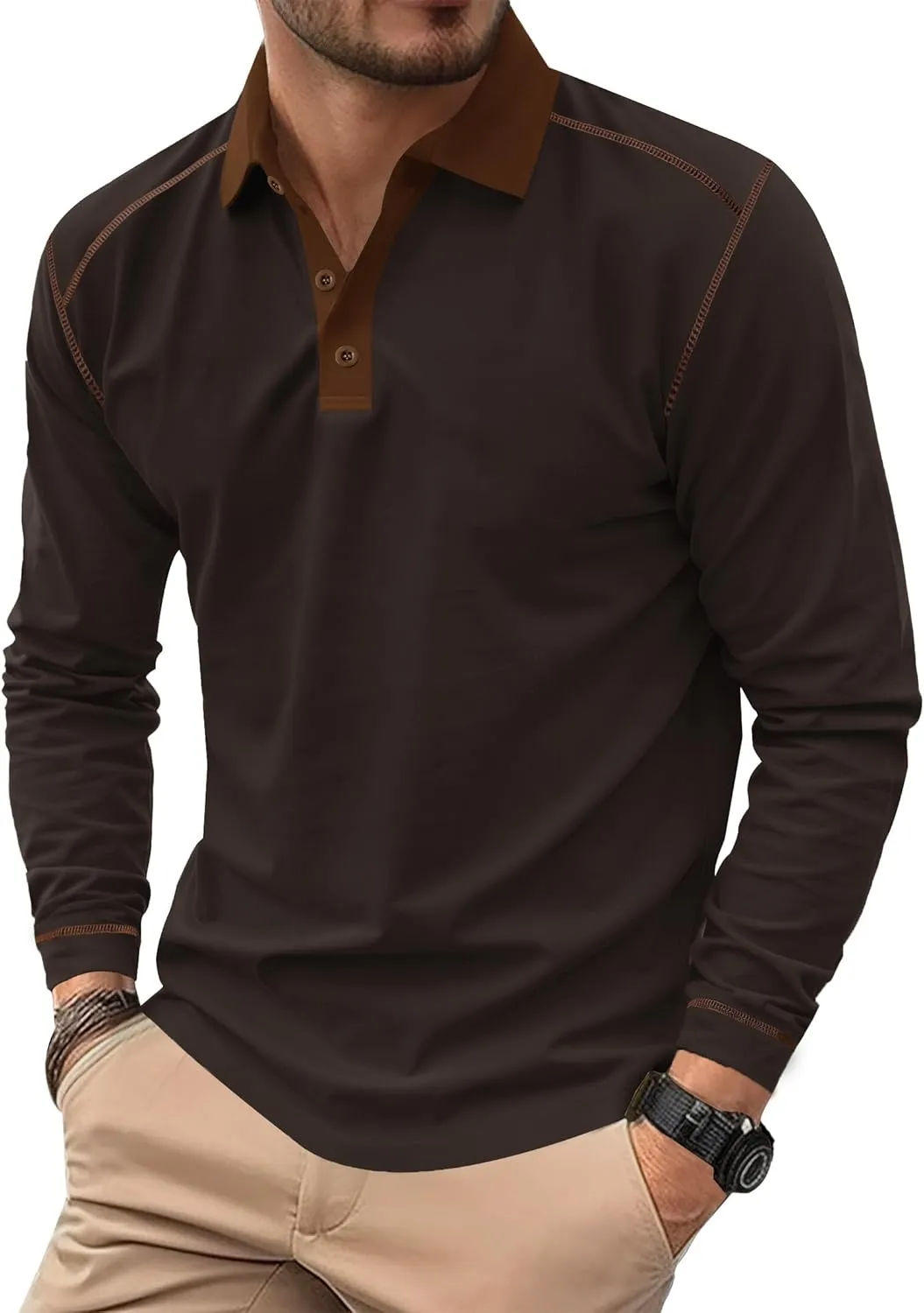 Mens Polo Shirts Long Sleeve Casual Workout Golf Classic Poloshirt (S-XXL)