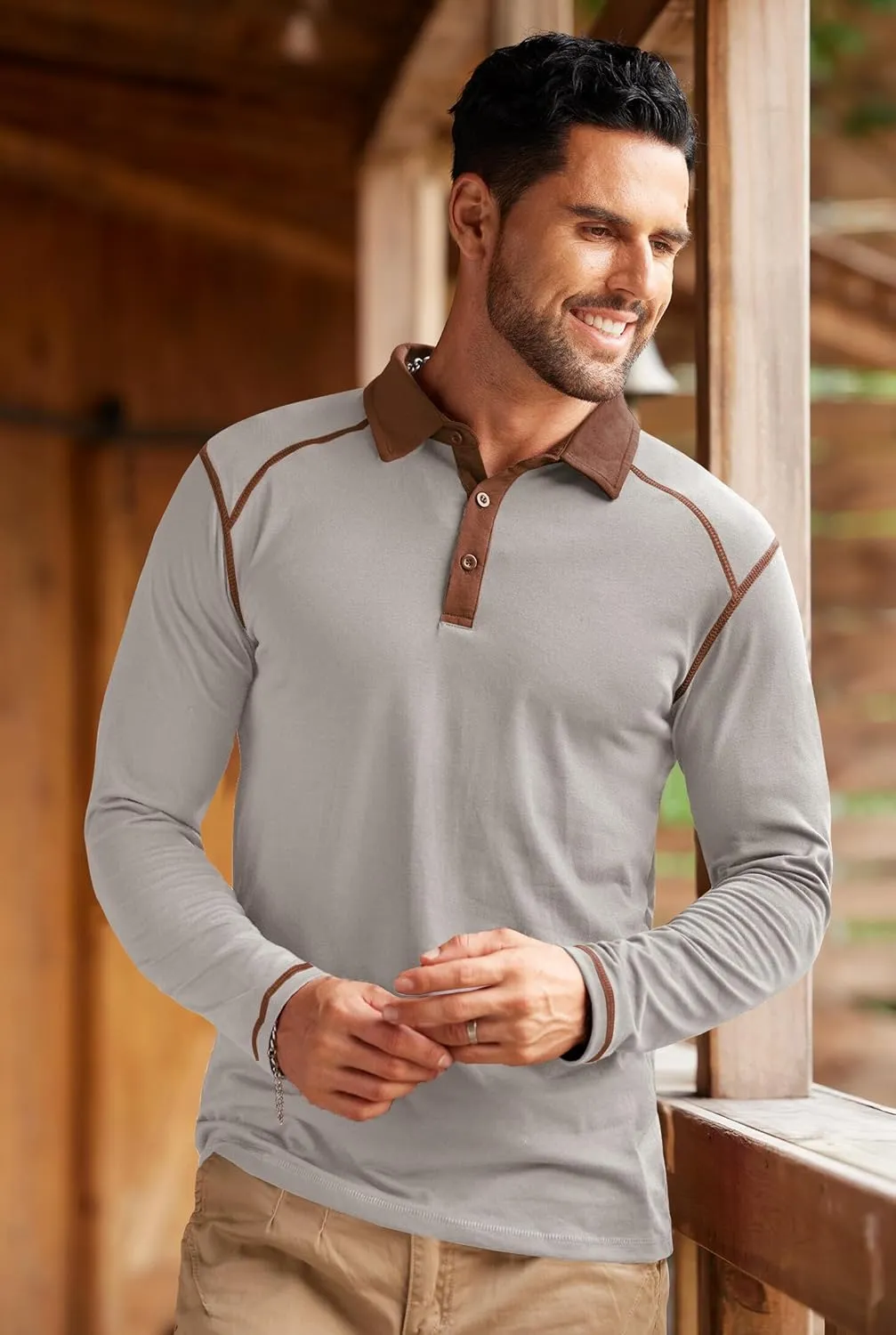 Mens Polo Shirts Long Sleeve Casual Workout Golf Classic Poloshirt (S-XXL)