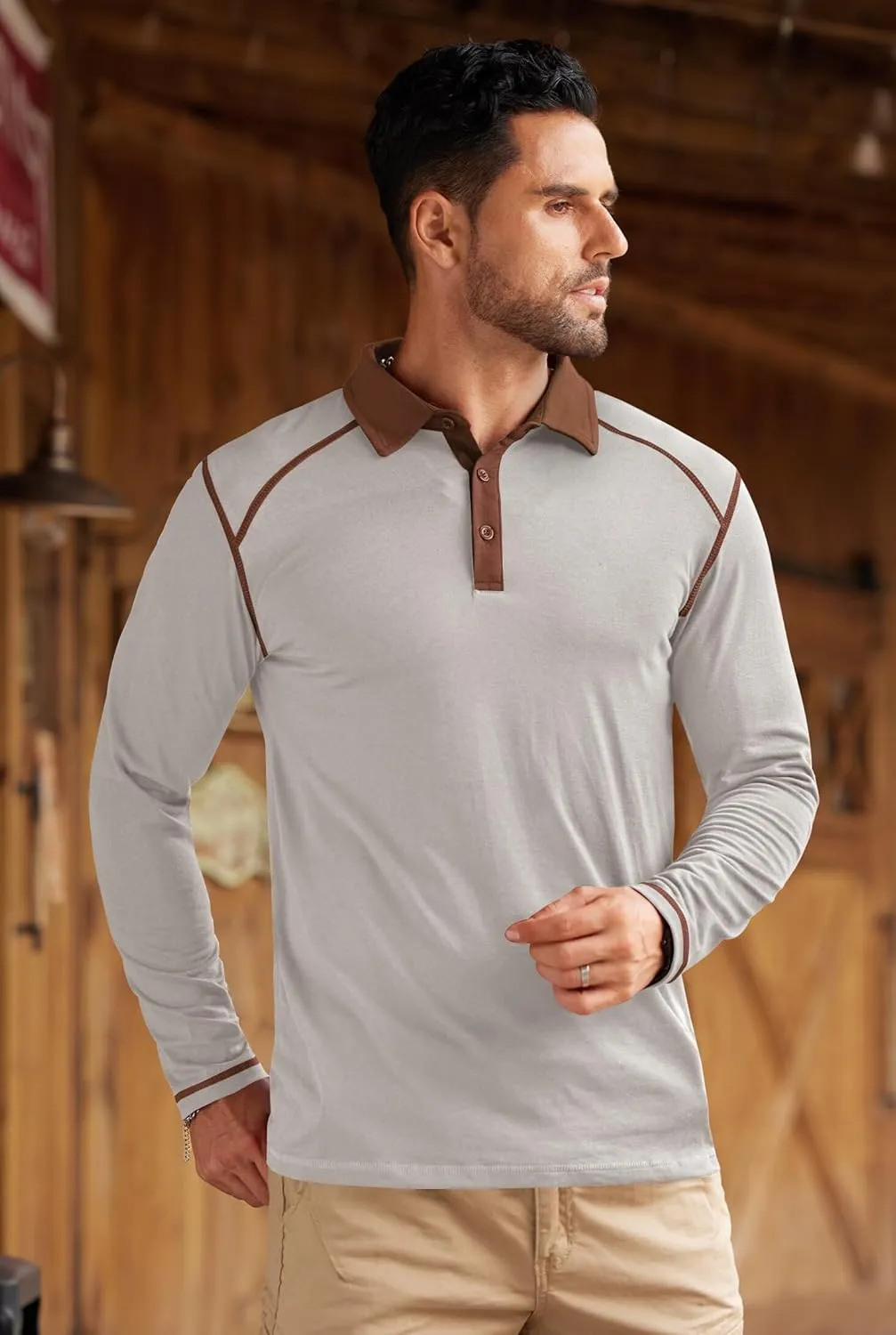 Mens Polo Shirts Long Sleeve Casual Workout Golf Classic Poloshirt (S-XXL)