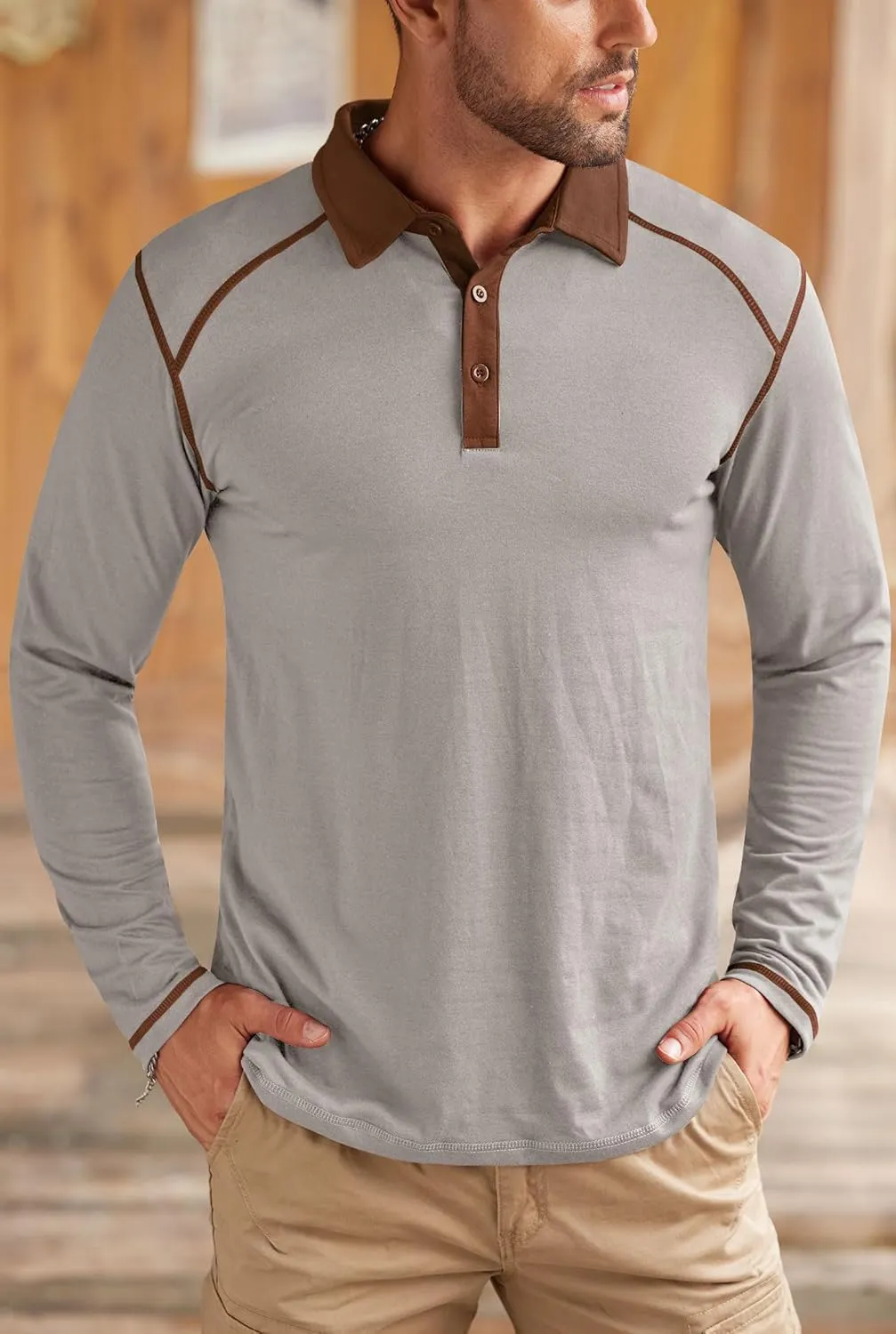 Mens Polo Shirts Long Sleeve Casual Workout Golf Classic Poloshirt (S-XXL)