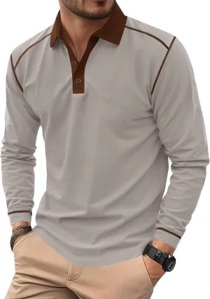 Mens Polo Shirts Long Sleeve Casual Workout Golf Classic Poloshirt (S-XXL)