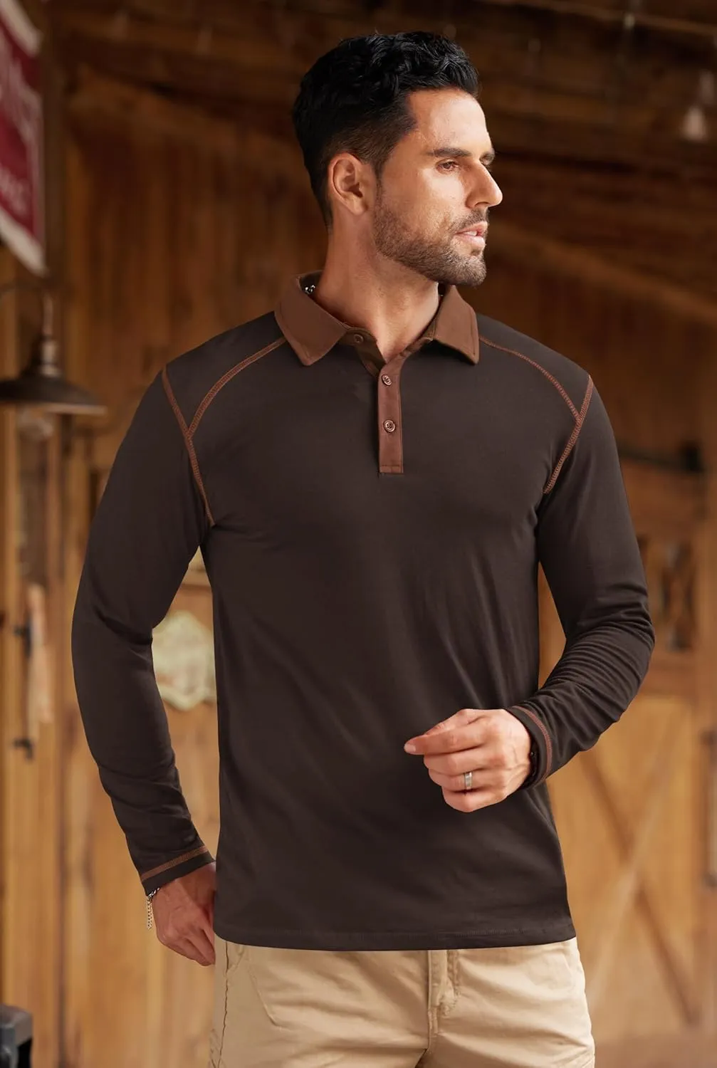 Mens Polo Shirts Long Sleeve Casual Workout Golf Classic Poloshirt (S-XXL)