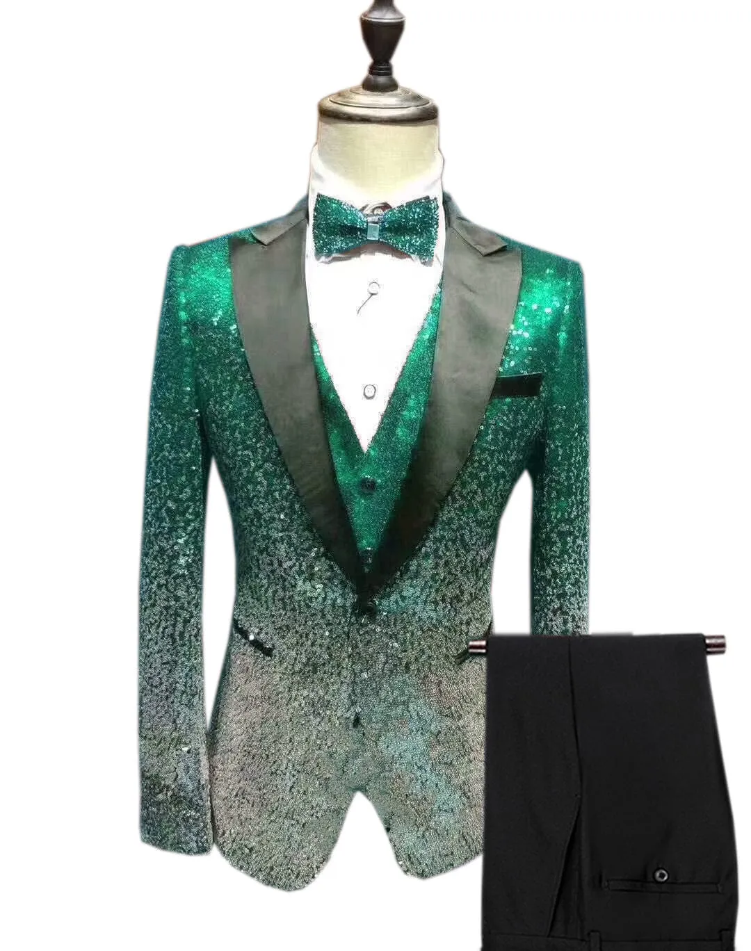 Men's Shiny Sequins 3 Piece Suit Blazer One Button Wedding Prom Tuxedo (Blazer   Vest   Pants)