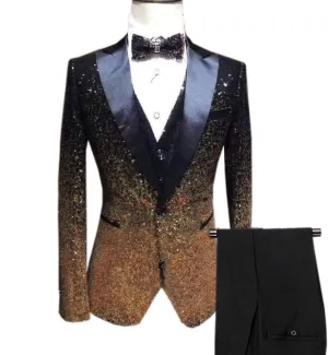 Men's Shiny Sequins 3 Piece Suit Blazer One Button Wedding Prom Tuxedo (Blazer   Vest   Pants)