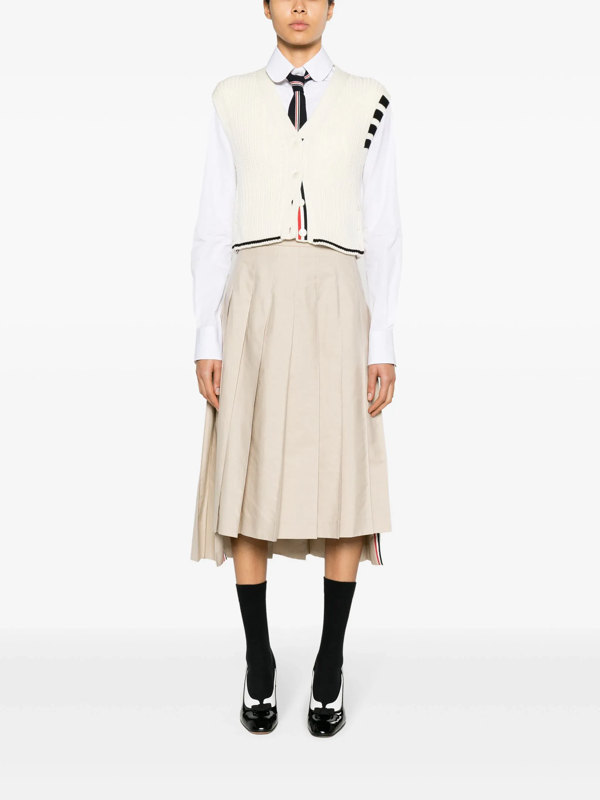 Merino Wool 4-Bar Cropped Cable Cardigan Vest