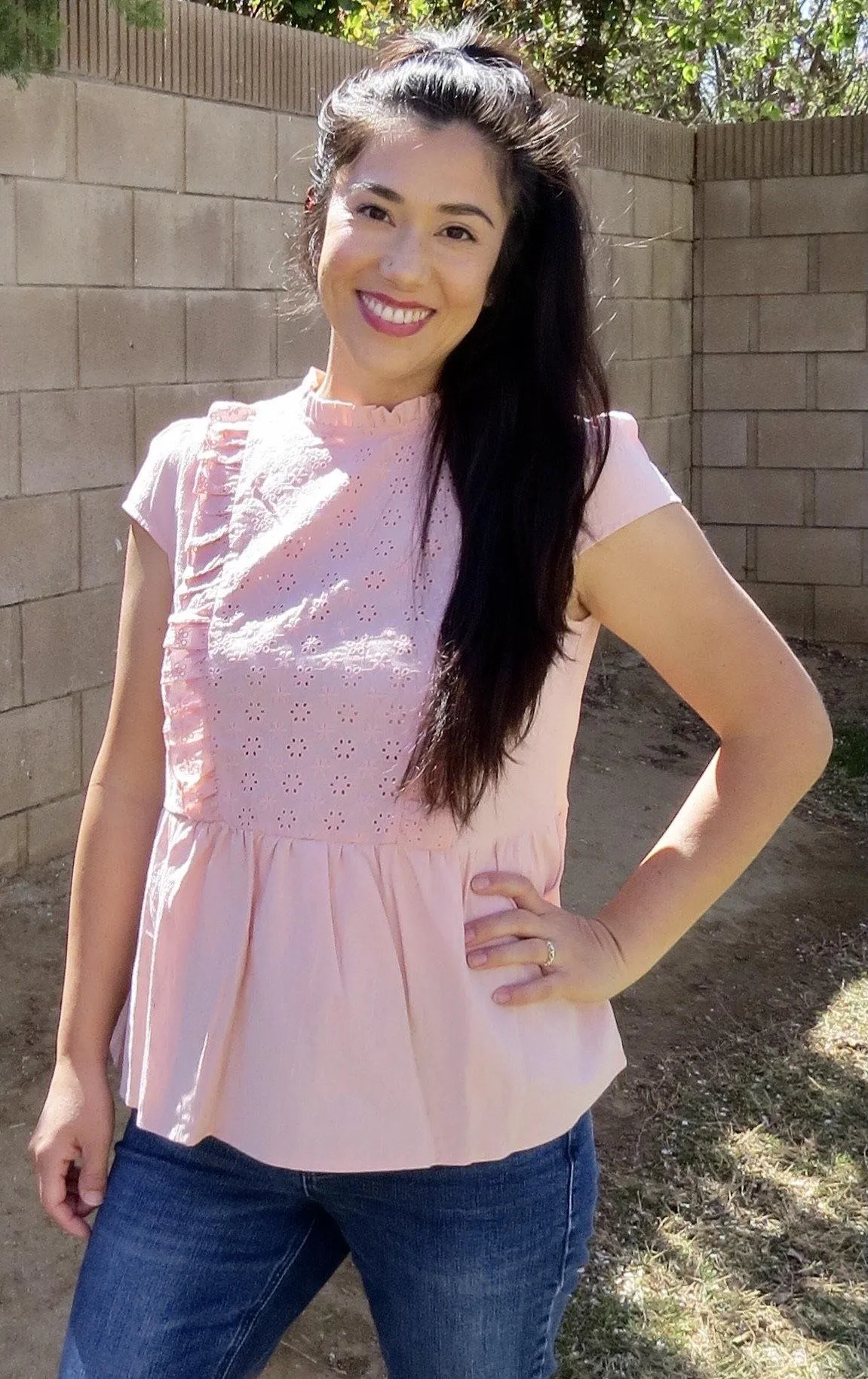 Mori Eyelet Blouse (Pink)