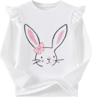 Niyage Girls Cotton Long Sleeve T-Shirt Toddler Comfort Soft Thick Basic Crewneck Tee Tops with Ruffles Trim