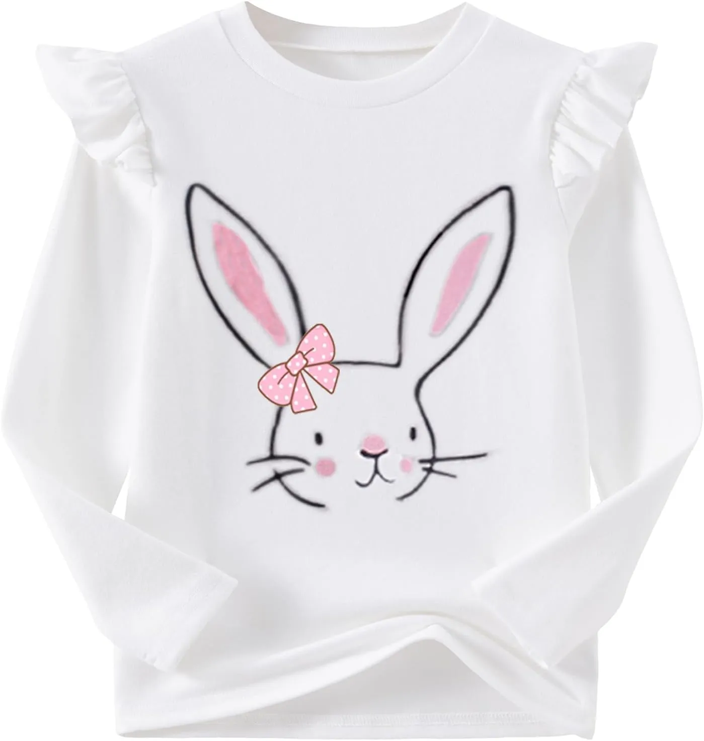 Niyage Girls Cotton Long Sleeve T-Shirt Toddler Comfort Soft Thick Basic Crewneck Tee Tops with Ruffles Trim