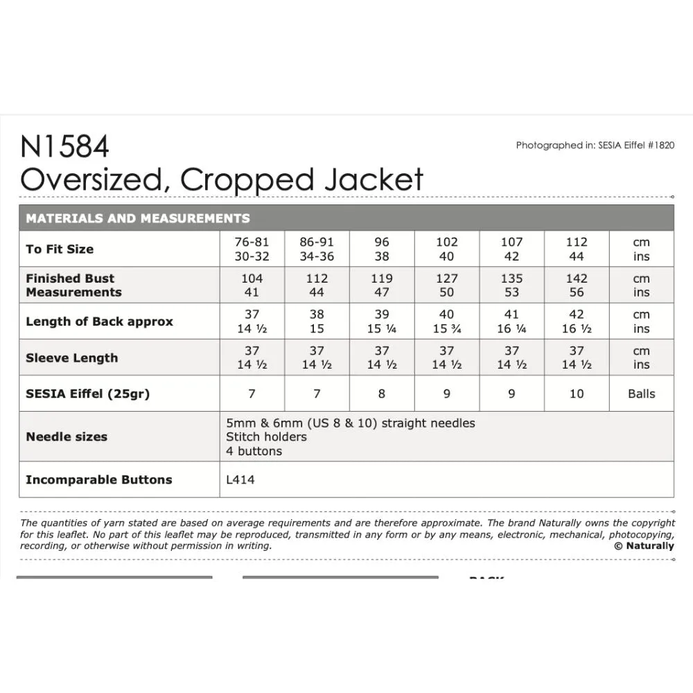Oversized, Cropped Cardigan Knitting Pattern (N1584)