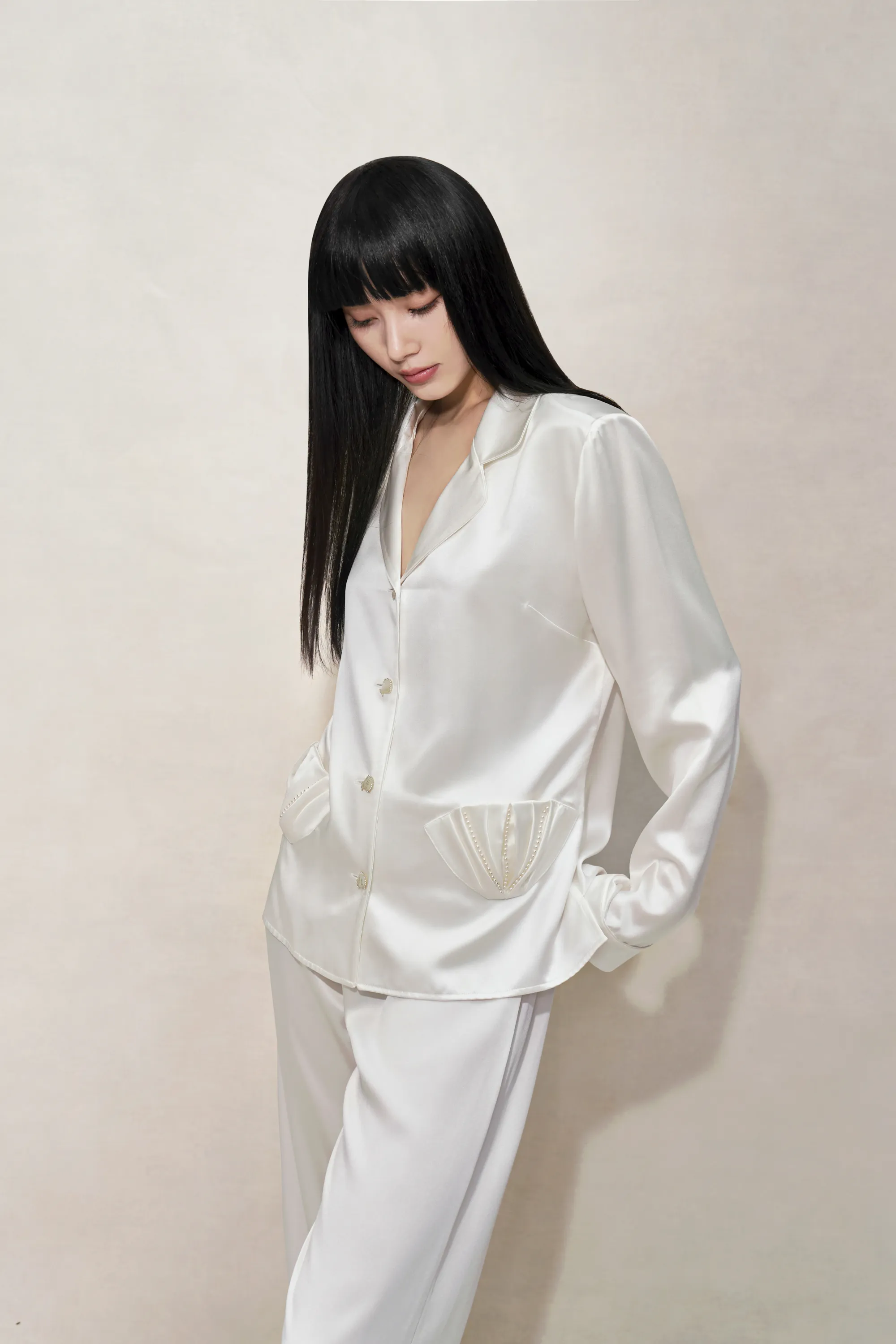 Pearl White Shell Silk Pyjamas Set