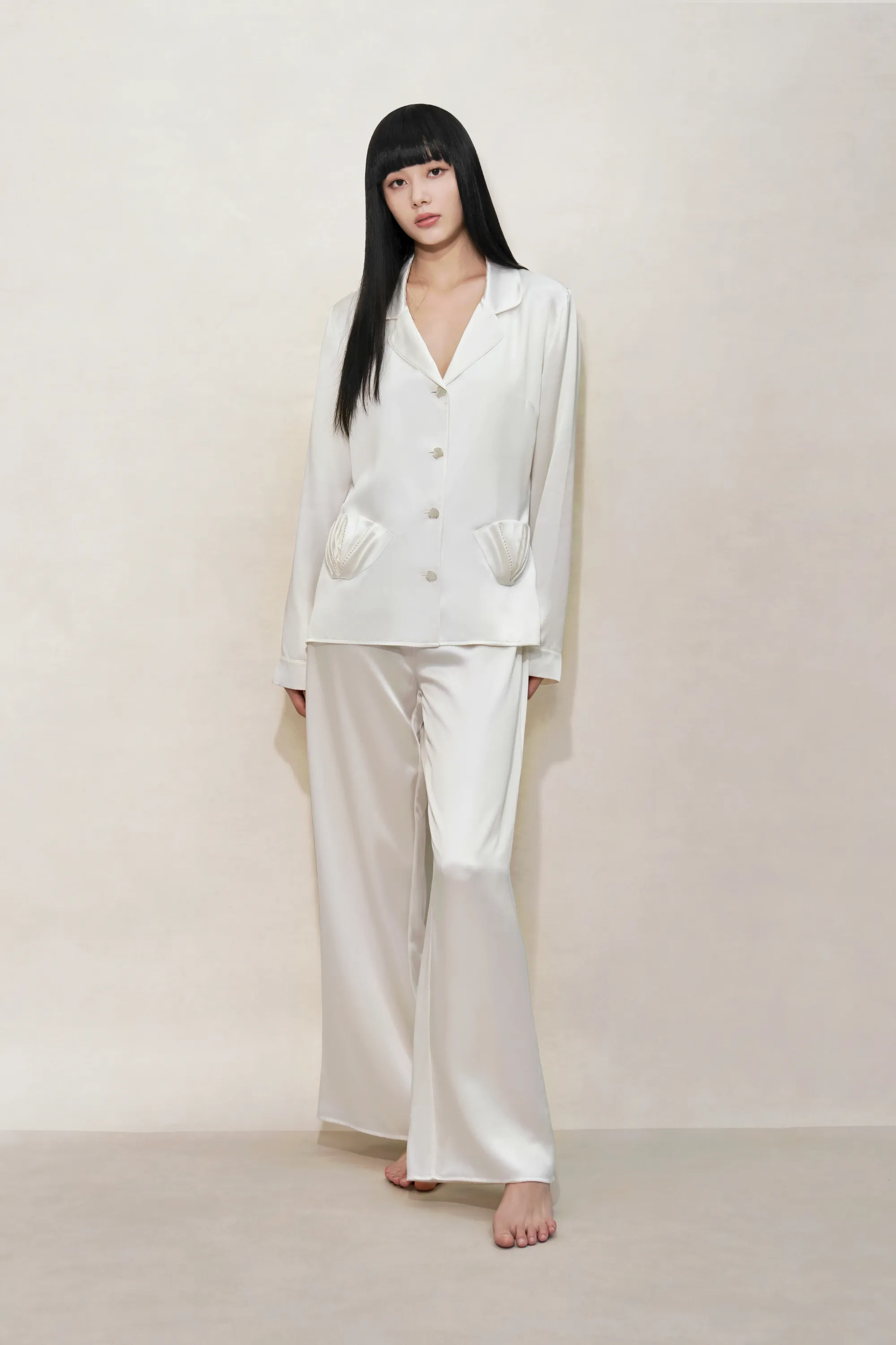 Pearl White Shell Silk Pyjamas Set