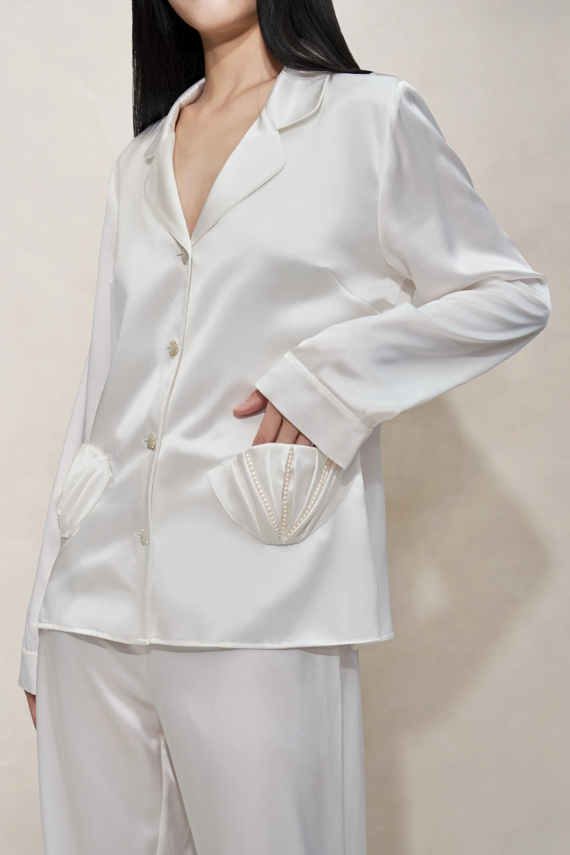 Pearl White Shell Silk Pyjamas Set