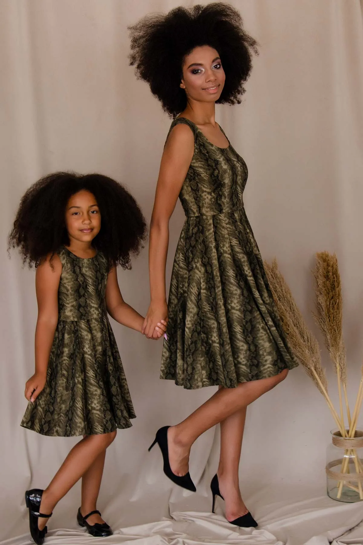 Sage Green Animal Print Skater Evening Party Dress - Women