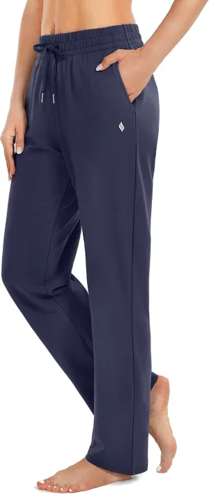 SANTINY Women's Cotton Sweatpants Yoga Lounge Casual Pants Open Bottom Sweat Pants for Women with Pockets