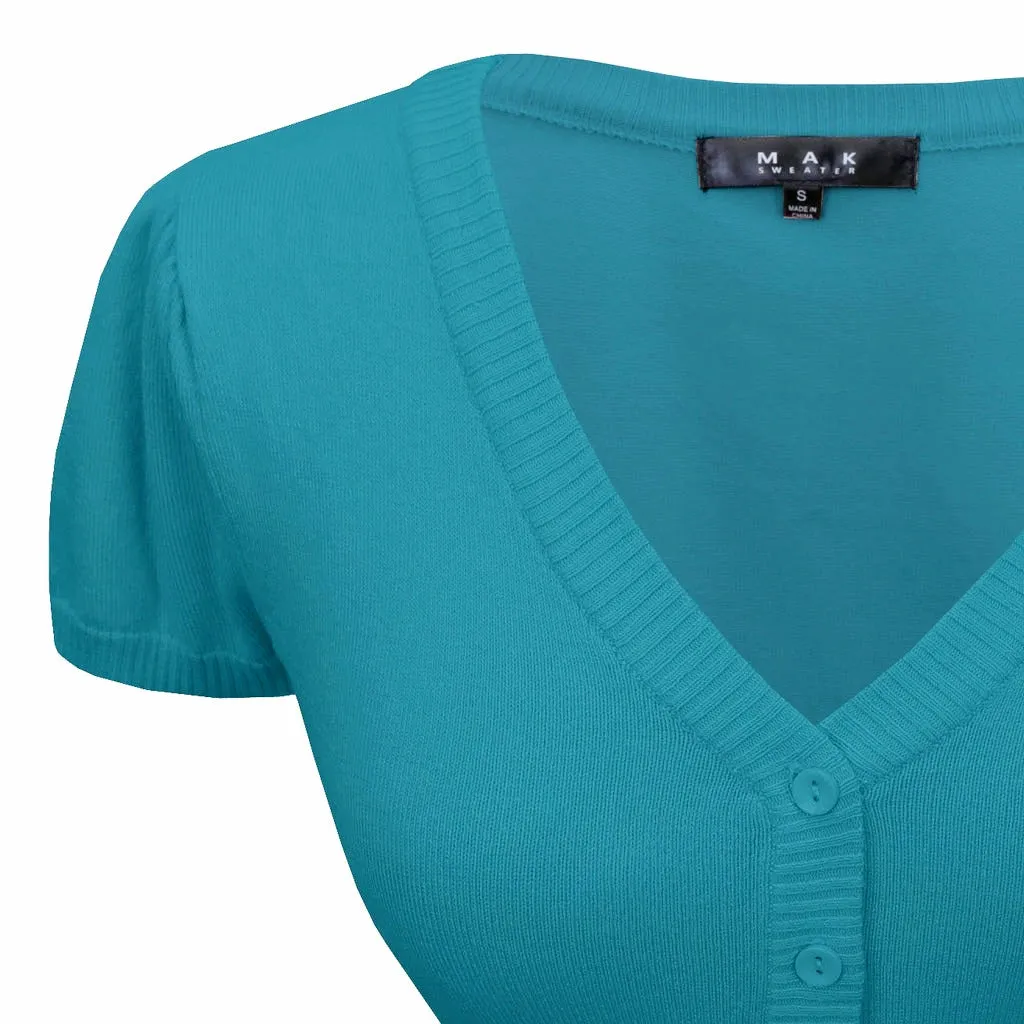 Short Sleeve Cropped Cardigan - Capri Blue