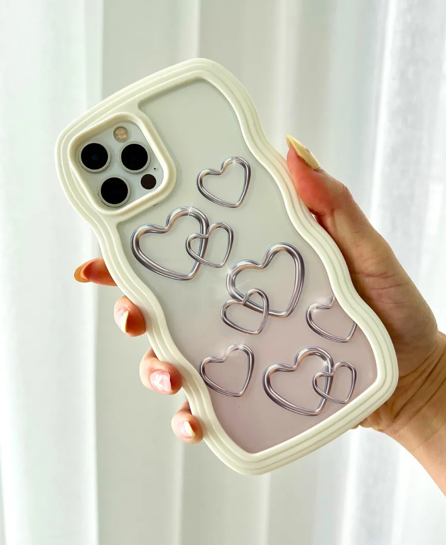 Silver Hearts Wavy Phone Case