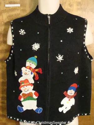 Stacked Snowmen Ugly Christmas Sweater Vest