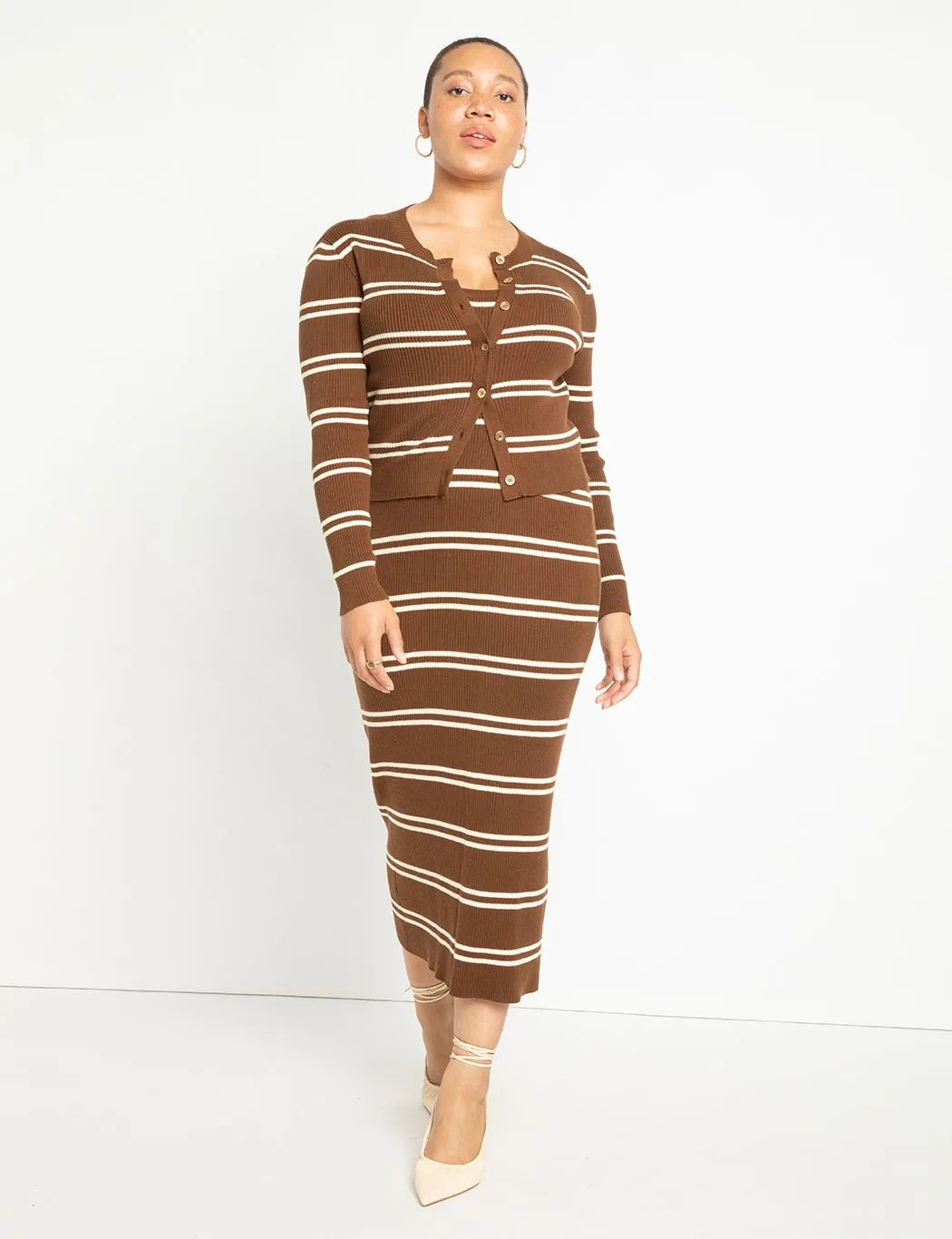 Striped Cropped Cardigan in Brown And White Stripe