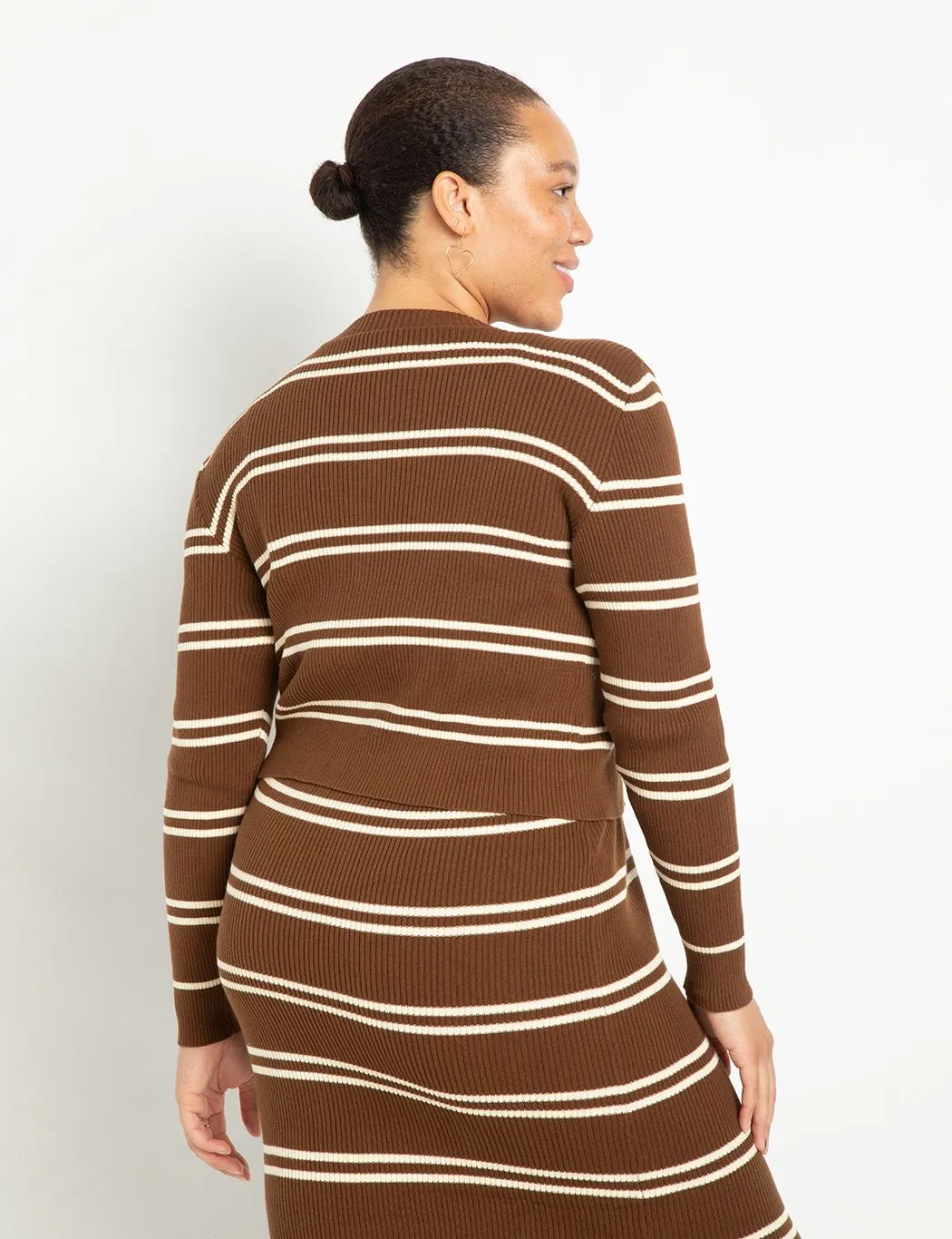Striped Cropped Cardigan in Brown And White Stripe