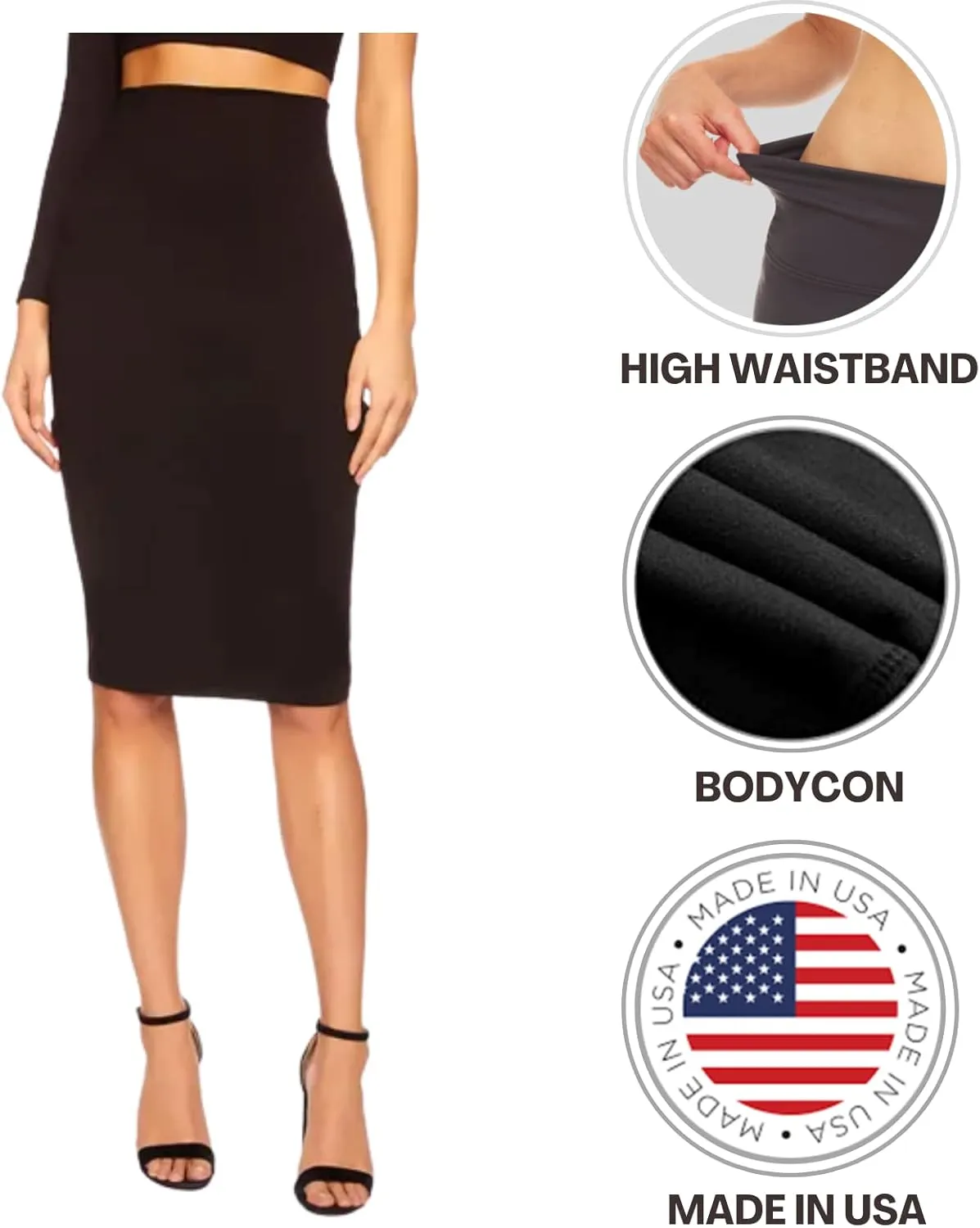 Sweet Hearts Faux Leather Pencil Skirt for Women- Midi Below Knee Office Skirt Mini Bodycon Skirt Made in USA