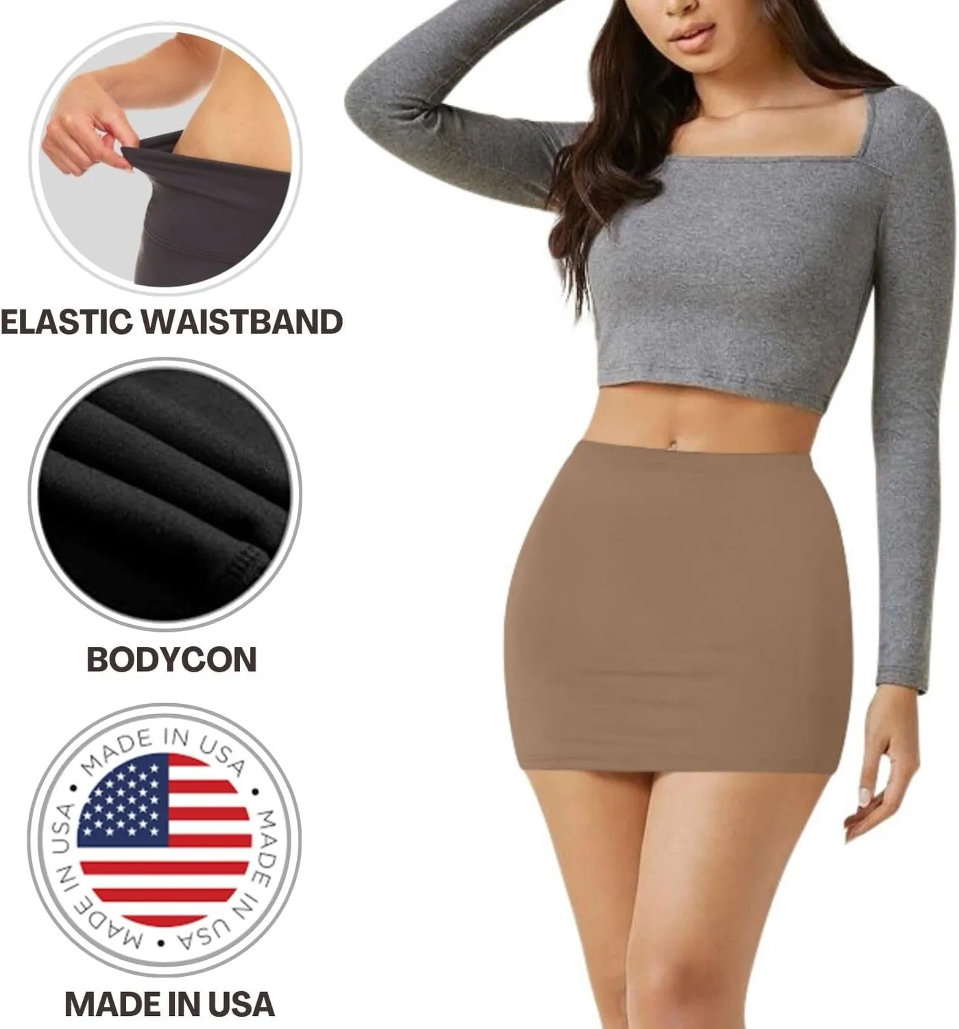 Sweet Hearts Womens Elastic Waist Mini Pencil Skirt - Cotton High Waist Above Knee Basic Bodycon Short Skirt Made in USA
