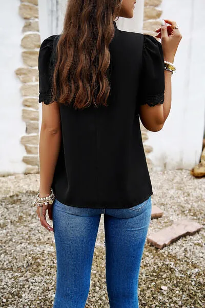 TEEK - Ruched Mock Neck Short Sleeve Blouse