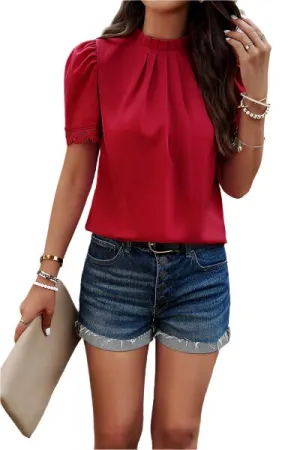 TEEK - Ruched Mock Neck Short Sleeve Blouse