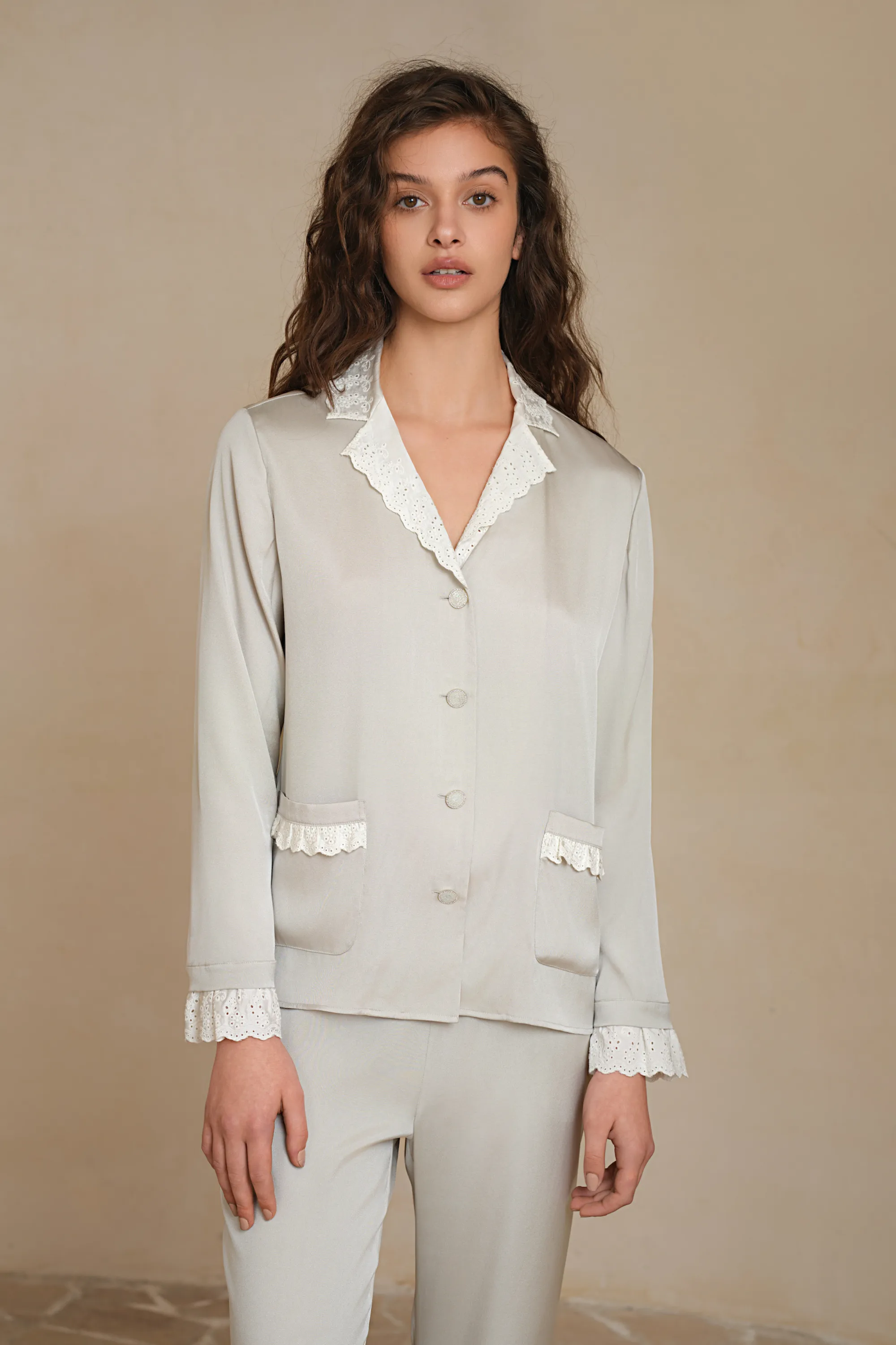 The Purity Series Lace Trim Silk Suit