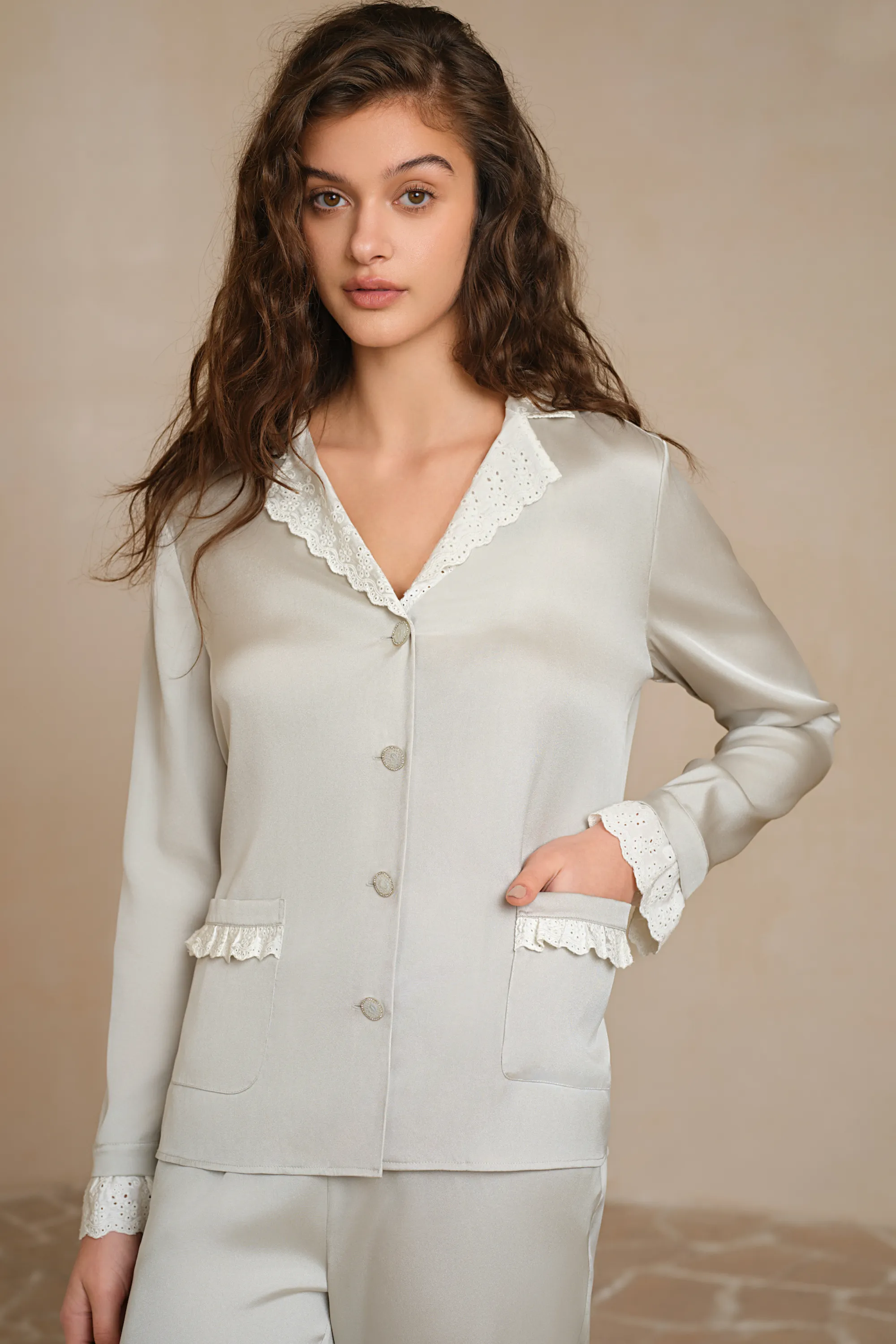 The Purity Series Lace Trim Silk Suit