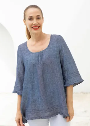Trapeze Blouse Navy Cross Dyed Linen