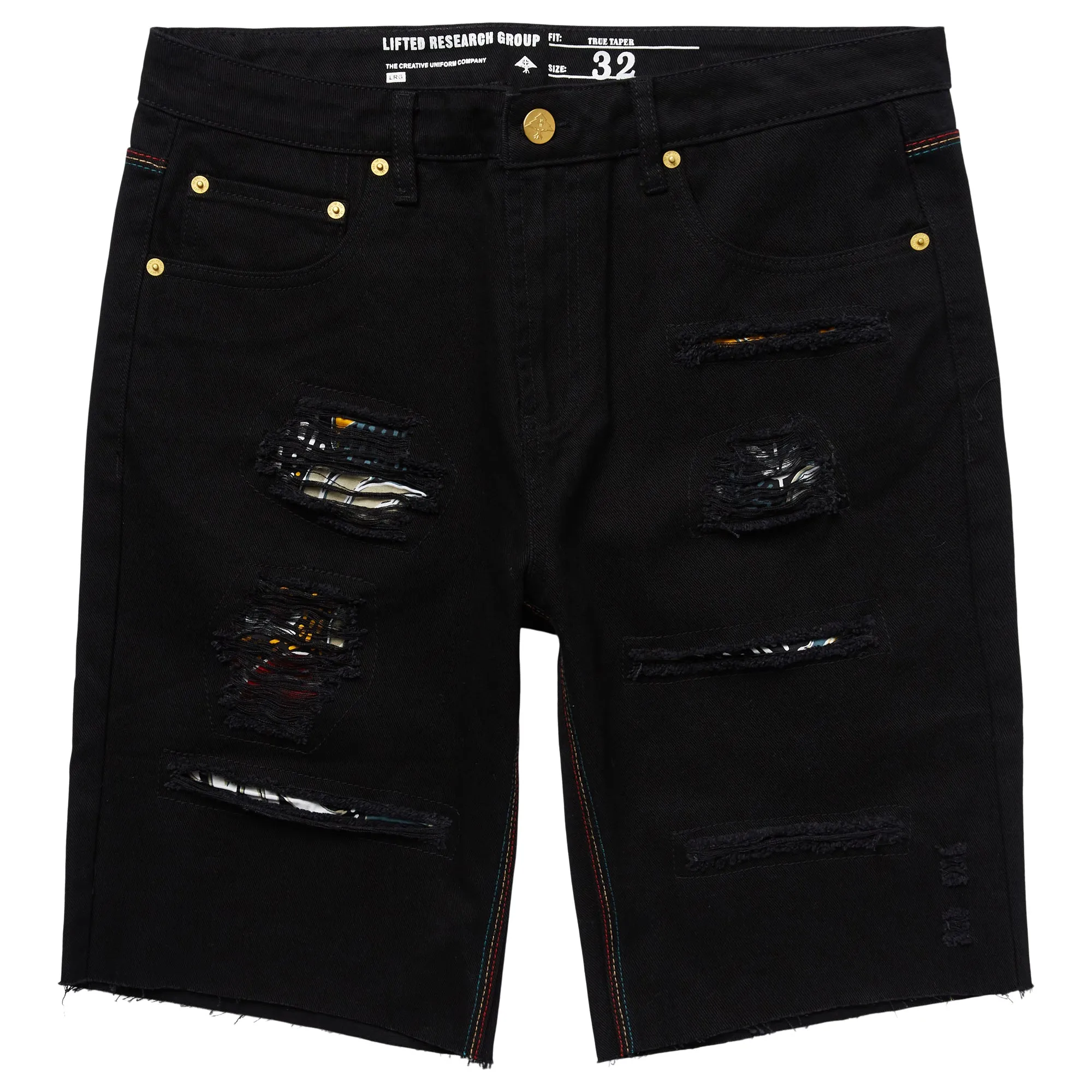 TROPIC ROOTS DENIM SHORTS - BLACK