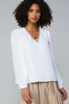 v neck lace trim blouse - white