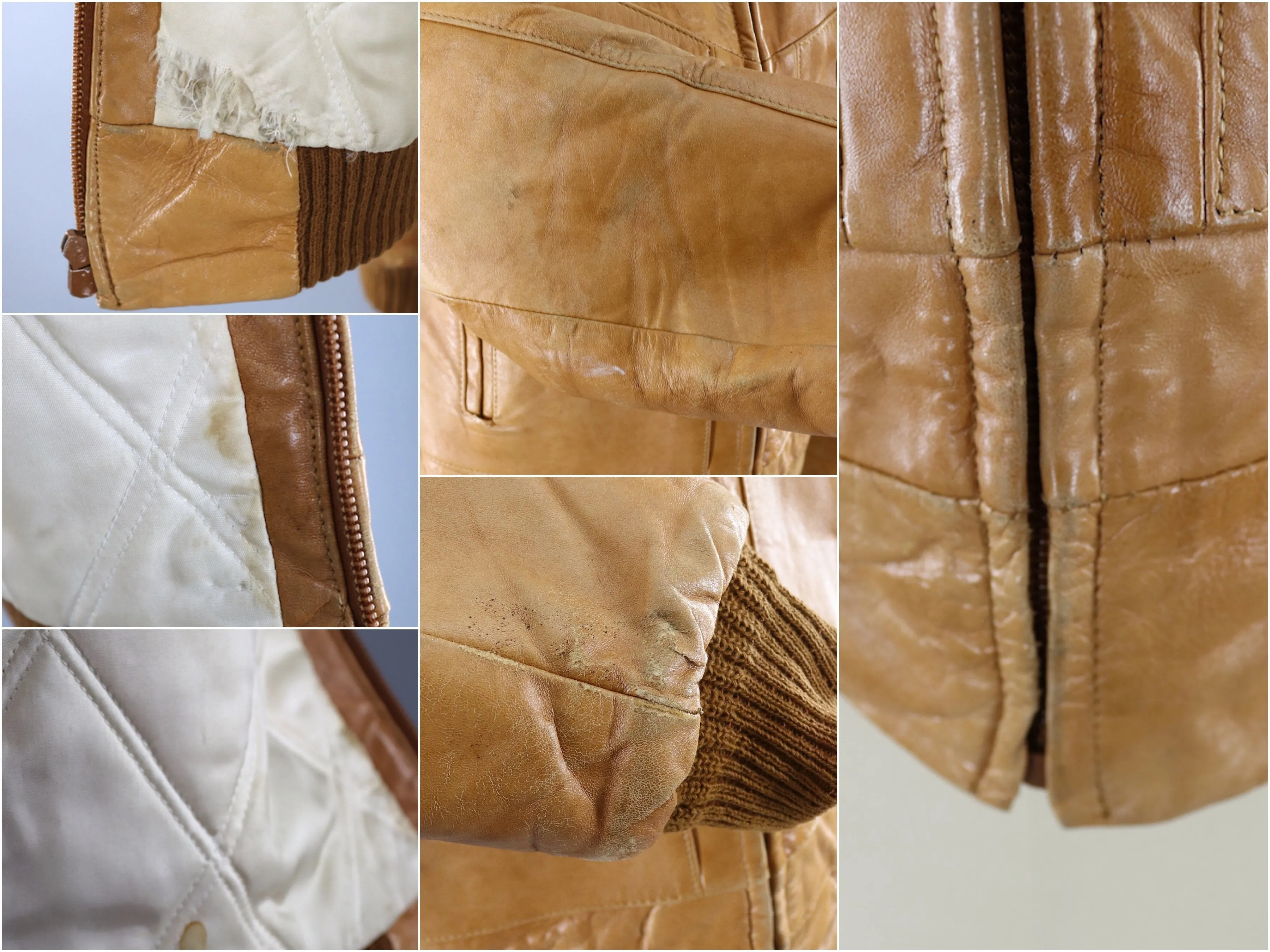 Vintage 1970s Tan Leather Bomber Flight Jacket / Silton California