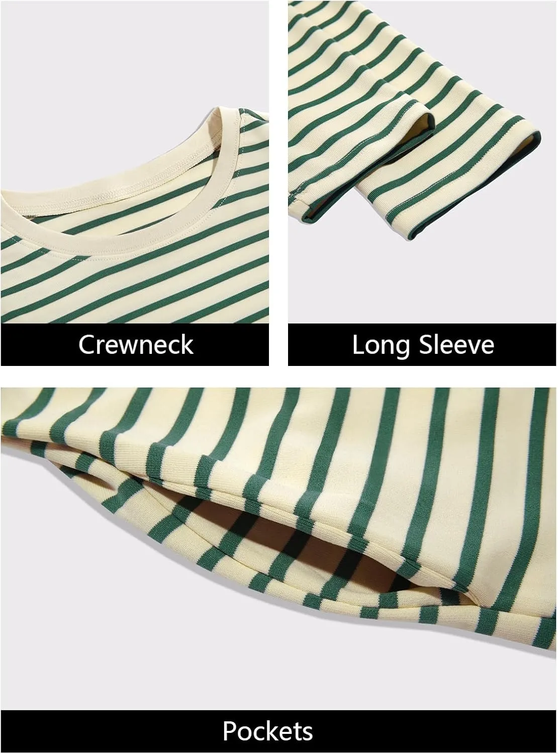 Wenrine Womens Striped Midi Dress Casual Long Sleeve Side Slit Loose T Shirt Dresses