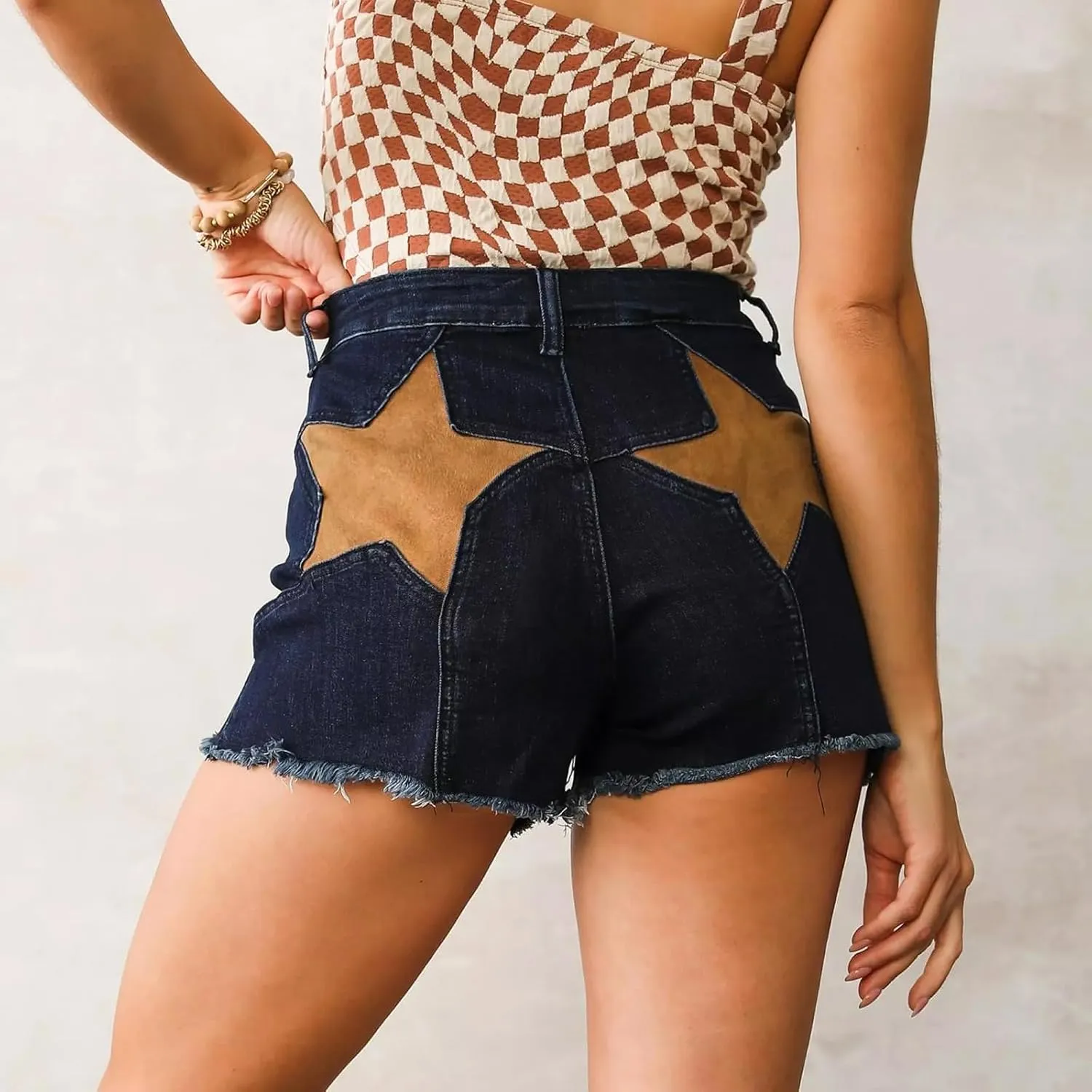 Women Mid Rise Ripped Jeans Shorts Classic Stretchy Frayed Raw Hem Casual Hole Denim Shorts