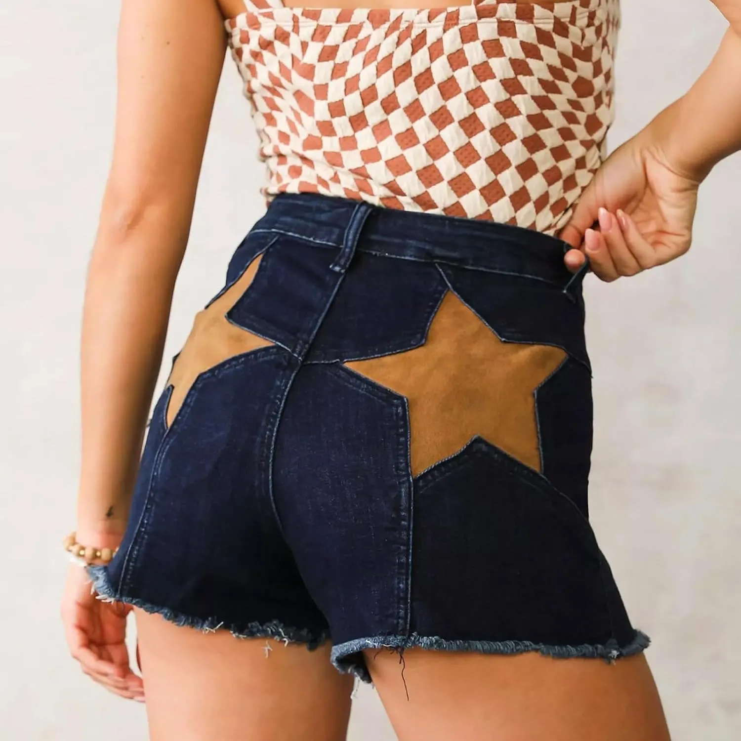 Women Mid Rise Ripped Jeans Shorts Classic Stretchy Frayed Raw Hem Casual Hole Denim Shorts
