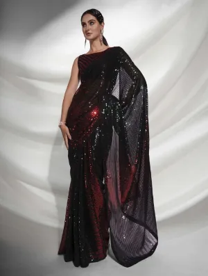 Women Party Wear Designer Sequence Worked Red Colour Georgette Saree Collection