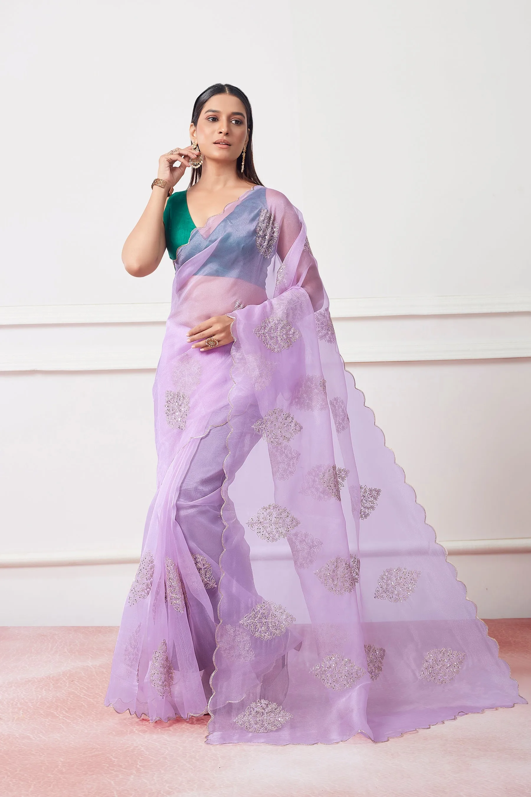 Women Party Wear Organza Saree with Designer Un Stitched Blouse