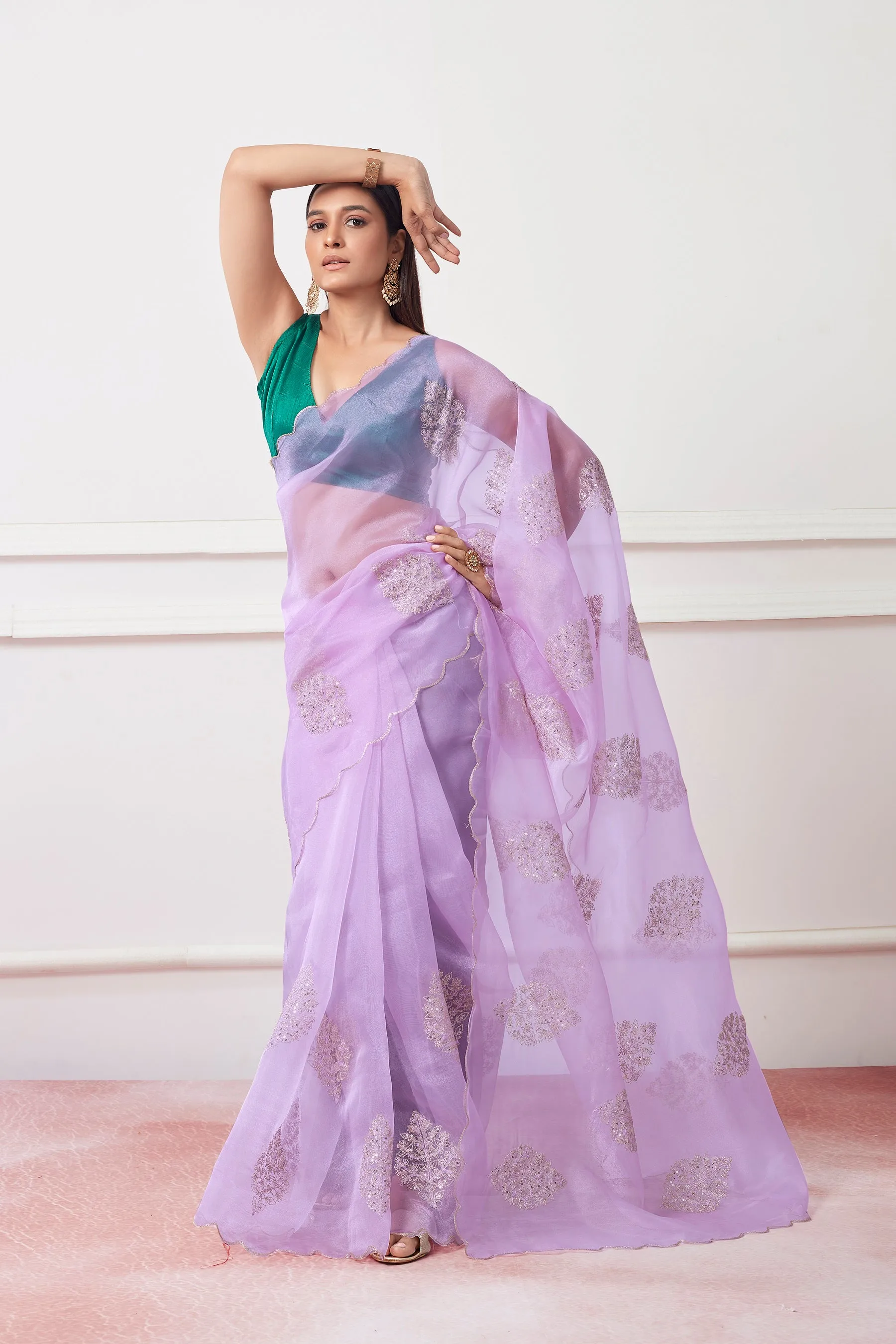 Women Party Wear Organza Saree with Designer Un Stitched Blouse