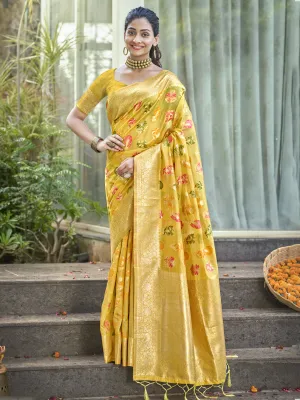 Women Yellow Organza Saree With Un Stitched Blouse