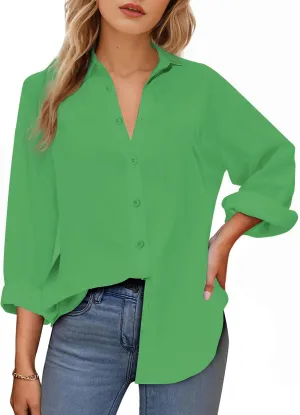 Womens Button Down Shirts, Long Sleeve Cotton Blouse for Women Casual, Collar Long Sleeve Blouse Tops for Pocket