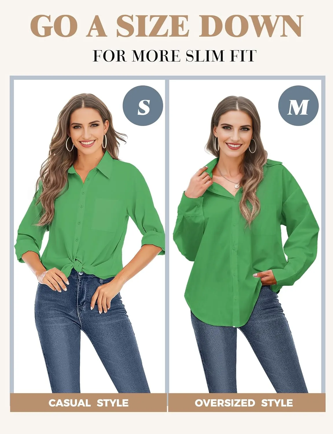 Womens Button Down Shirts, Long Sleeve Cotton Blouse for Women Casual, Collar Long Sleeve Blouse Tops for Pocket