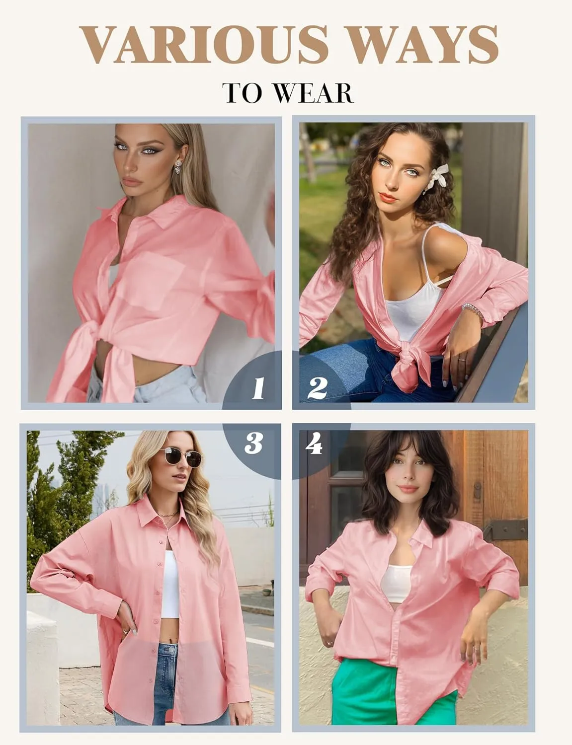 Womens Button Down Shirts, Long Sleeve Cotton Blouse for Women Casual, Collar Long Sleeve Blouse Tops for Pocket