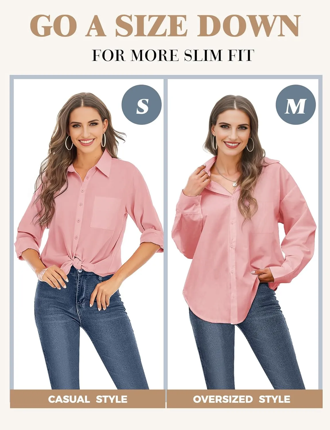 Womens Button Down Shirts, Long Sleeve Cotton Blouse for Women Casual, Collar Long Sleeve Blouse Tops for Pocket