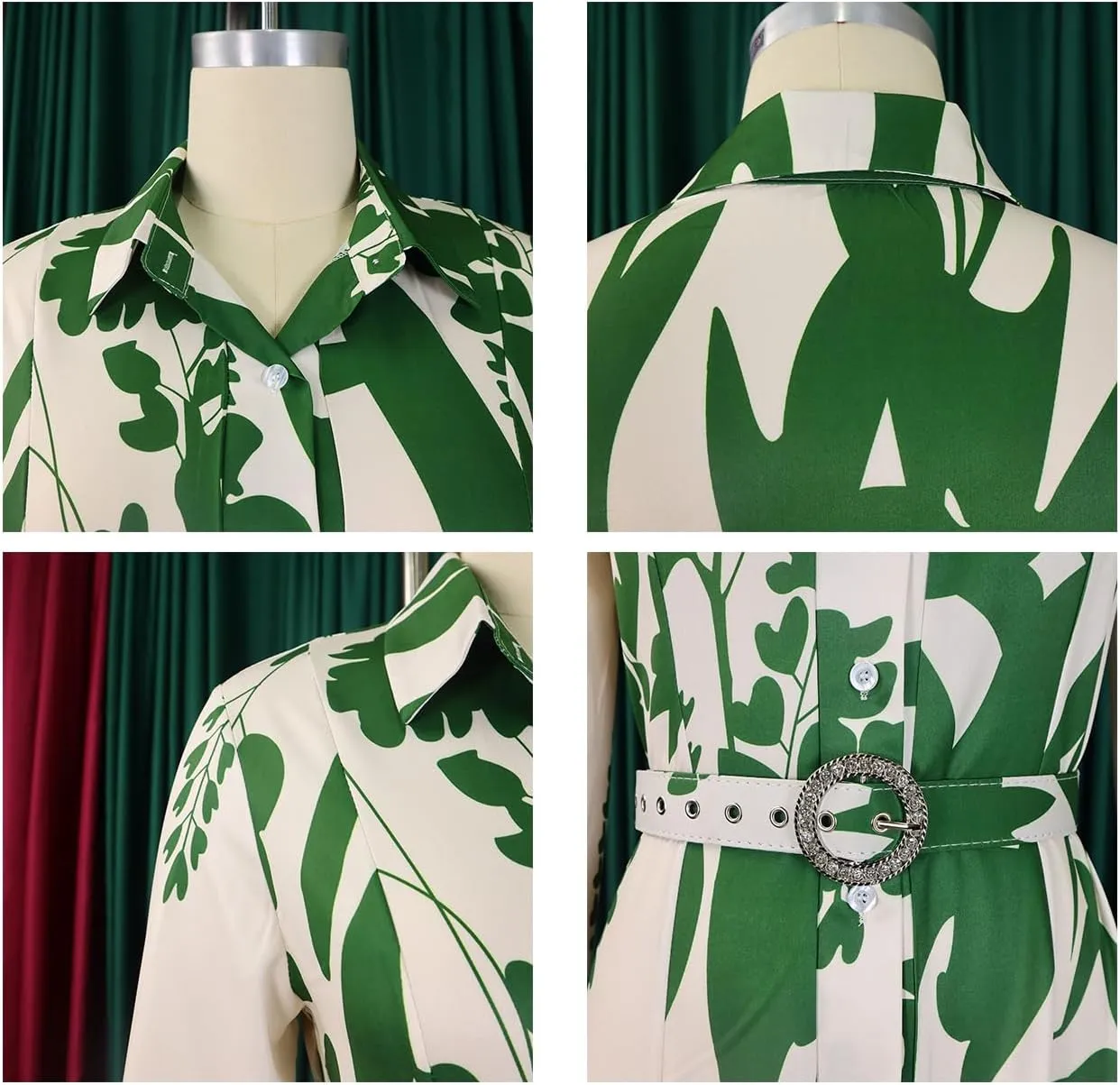 Women's Floral Print Dresses Long Sleeve Button Down Irregular Hem Maxi Dress with Belt