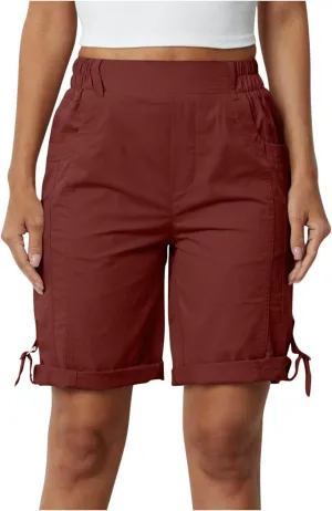 Women's Hiking Cargo Shorts with Pockets Quick Dry Lightweight Elastic High Waist Shorts Cuffed Hem Casual Summer Pant