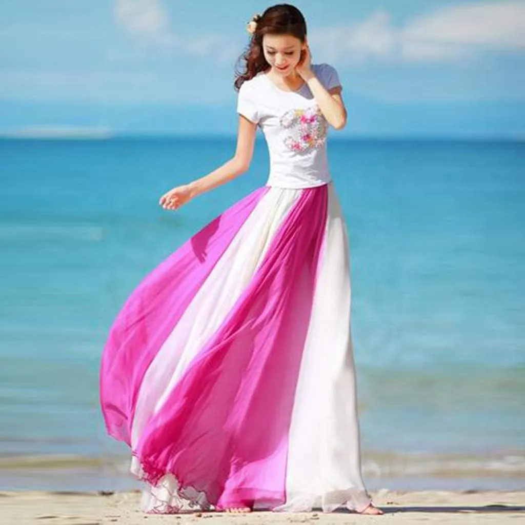 Womens Lyrical Dance Skirt Gradient Color Chiffon Long Swing Sheer Wrap Skirts for Modern Ballet Performance