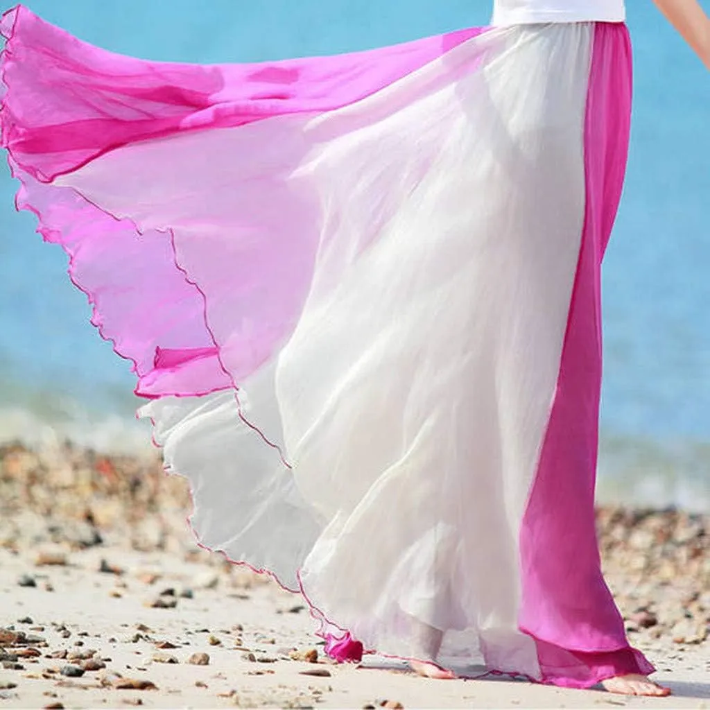 Womens Lyrical Dance Skirt Gradient Color Chiffon Long Swing Sheer Wrap Skirts for Modern Ballet Performance